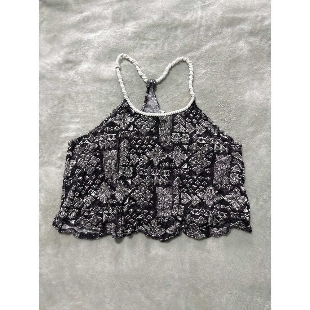Women's black tribal halter neck crop tank top flowy hippy boho Y2K millennial